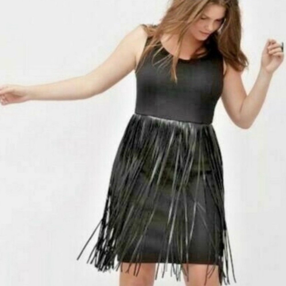 Lane Bryant Black Dress with Pleather Fringe Size 16